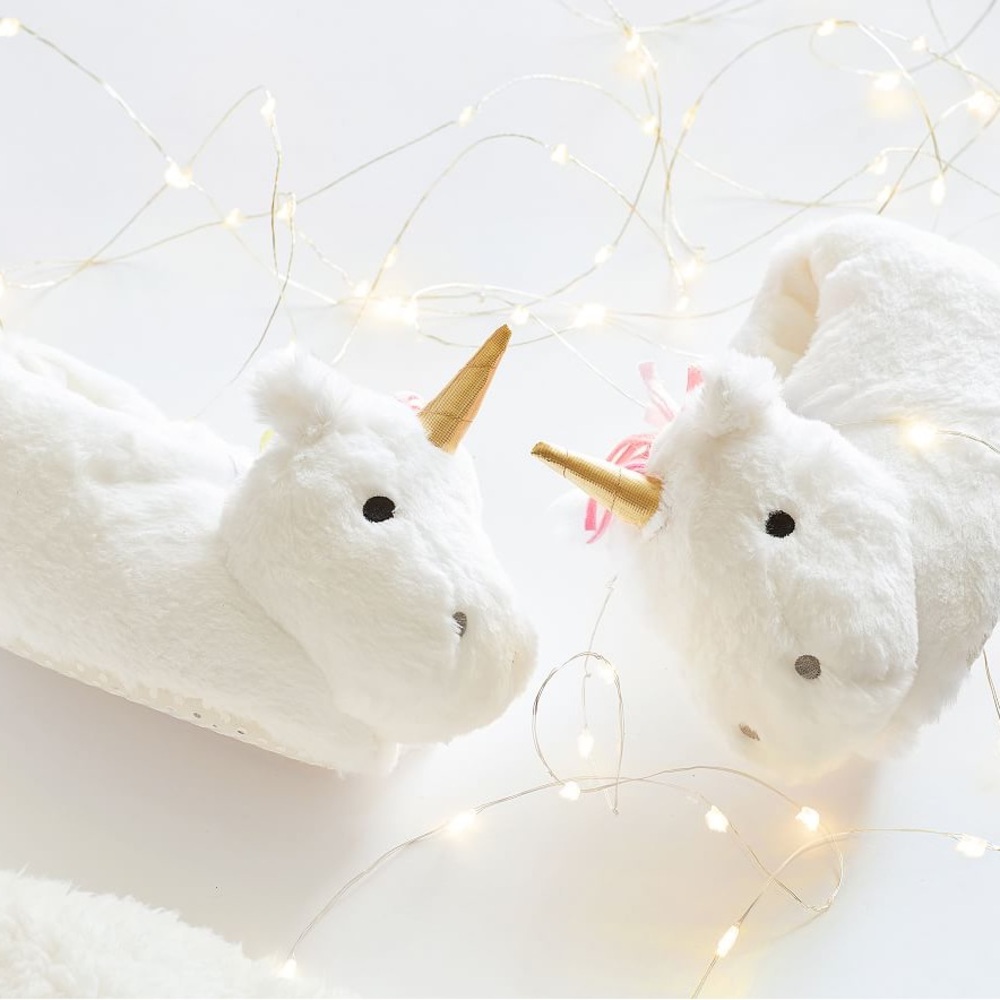 Pottery Barn Kids White Unicorn Slippers